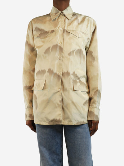 Neutral silk printed shacket - size UK 6 Coats & Jackets Prada 