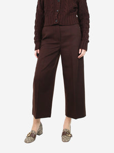 Max Mara Studio Brown cropped wide-leg wool trousers - size UK 10
