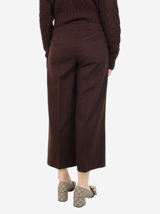 Max Mara Studio Brown cropped wide-leg wool trousers - size UK 10