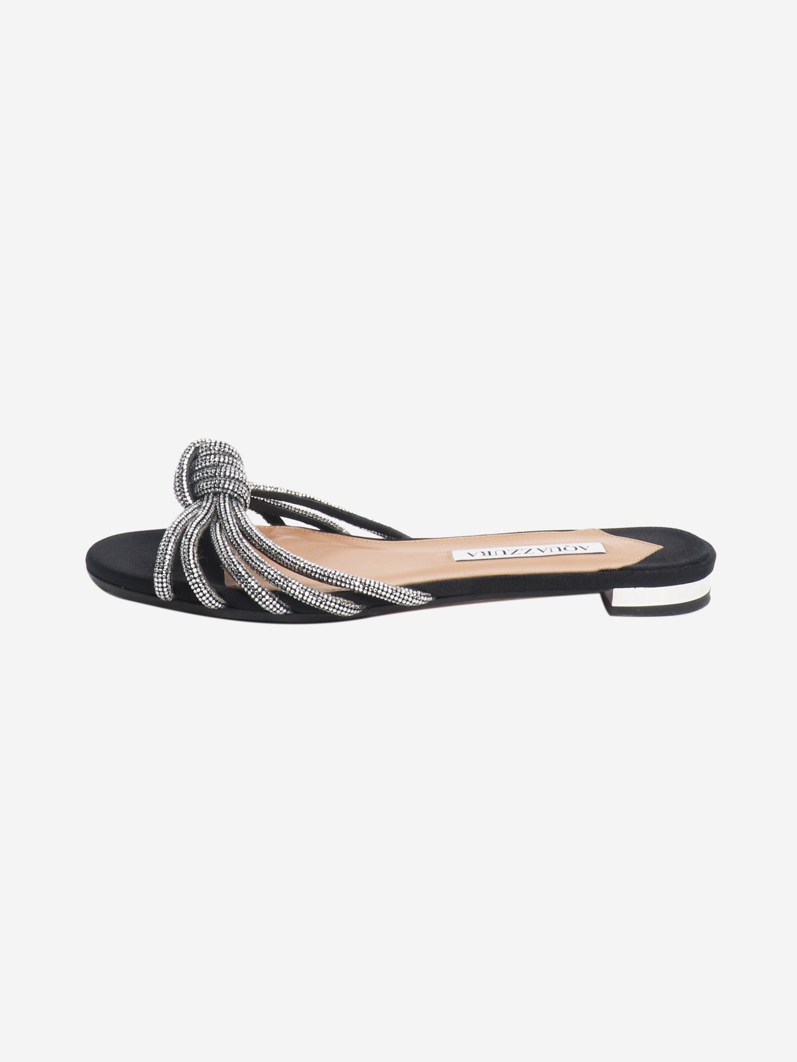 Aquazurra Black diamante knot slides - size EU 36 (UK 3) Flat Sandals Aquazurra 