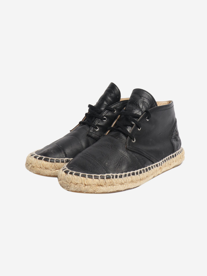 Black high top leather espadrilles - size EU 38 (UK 5) Flat Sandals Chanel 
