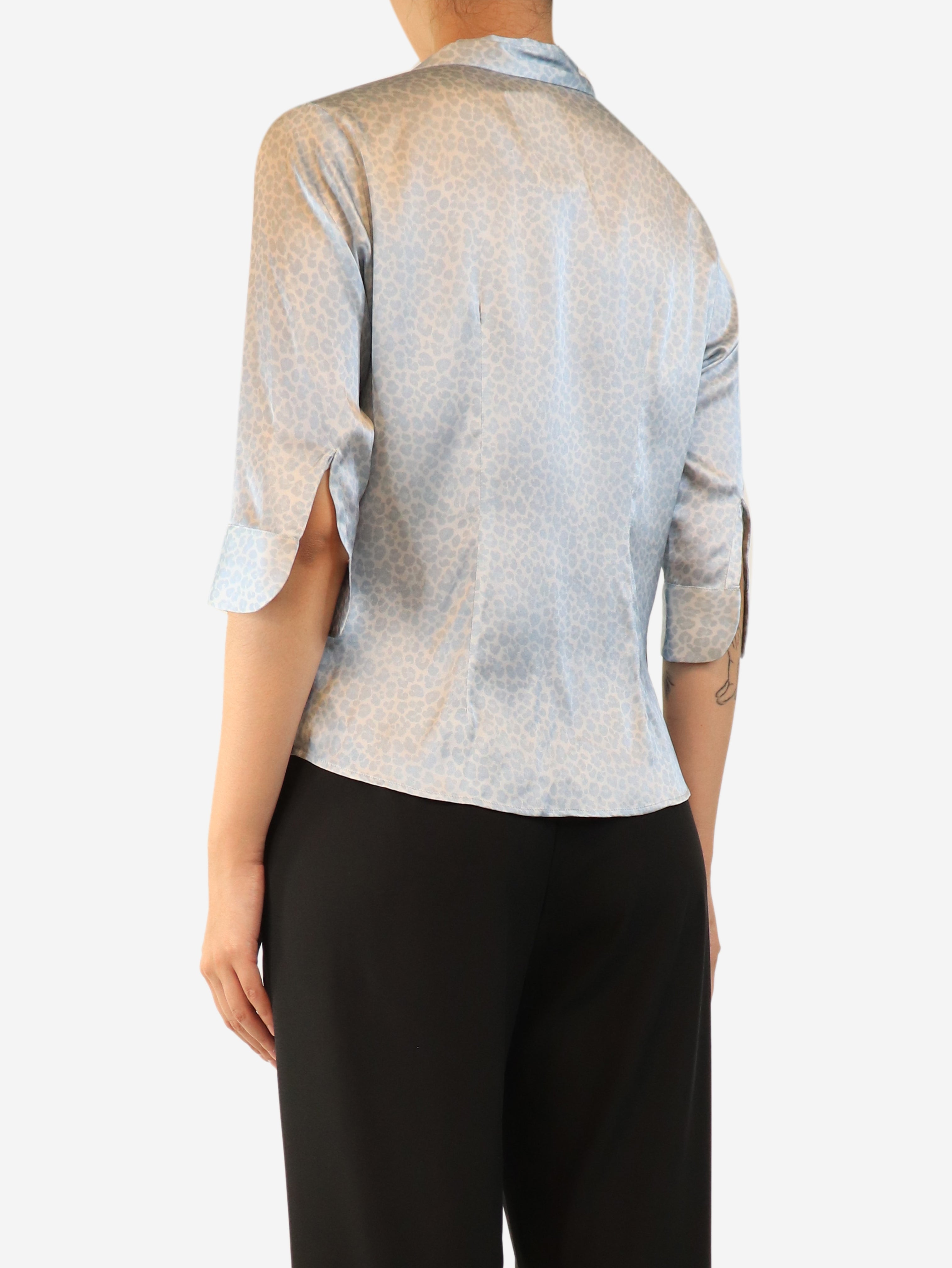 Blue silk leopard print blouse - size UK 12