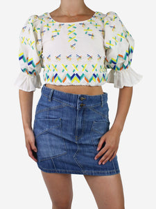 Mochi White puff-sleeved crop top - size M