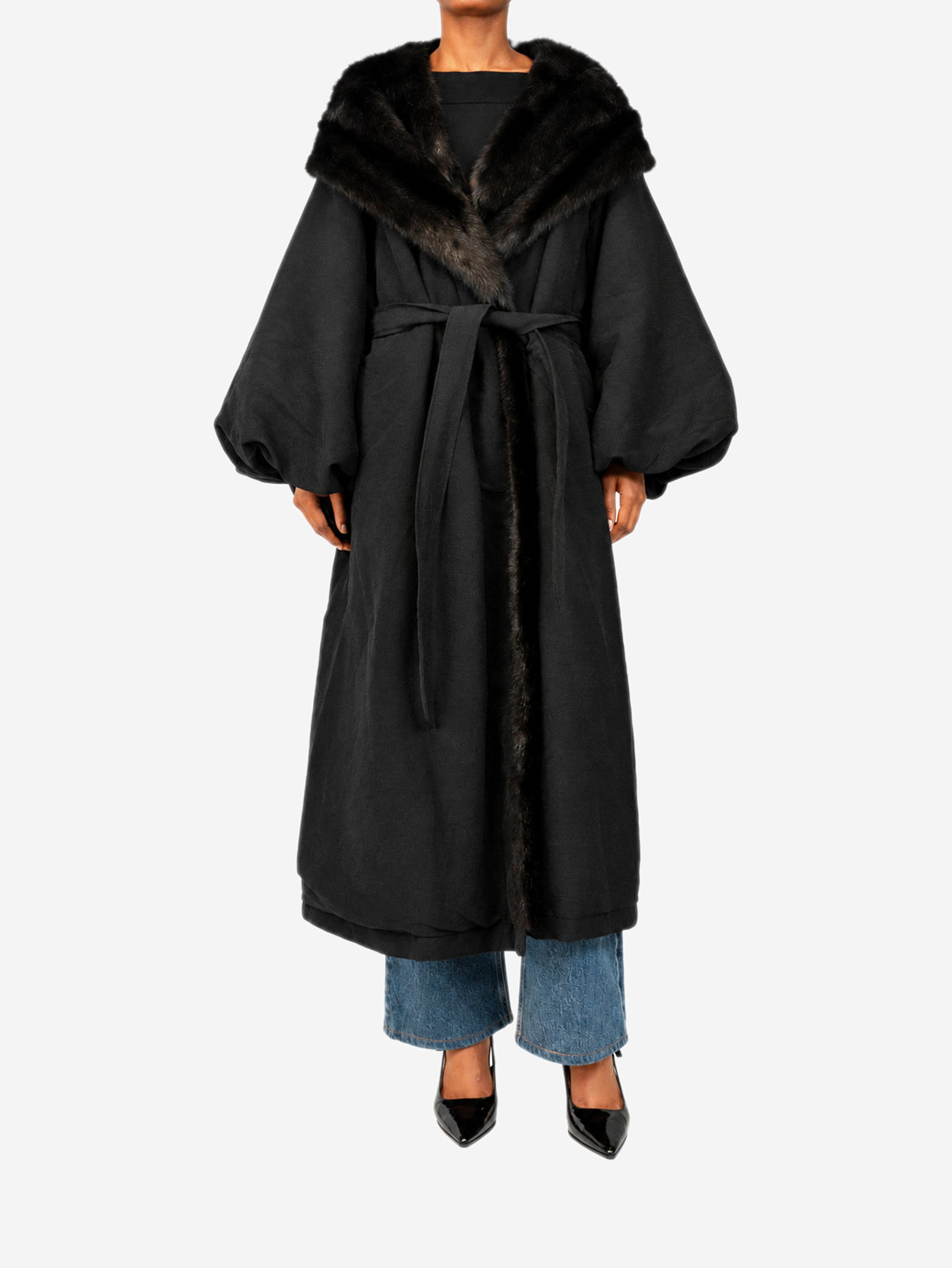 Black hooded faux-fur lined coat - size UK 8 Coats & Jackets Magda Butrym 