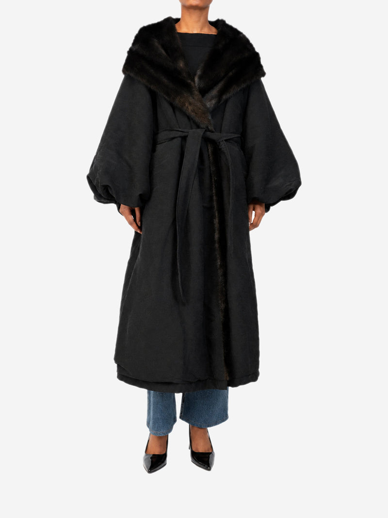 Black hooded faux-fur lined coat - size UK 8 Coats & Jackets Magda Butrym 