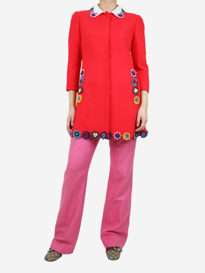 Red floral embellished wool coat - size UK 8 Coats & Jackets Mary Katrantzou 