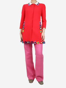 Mary Katrantzou Red floral embellished wool coat - size UK 8