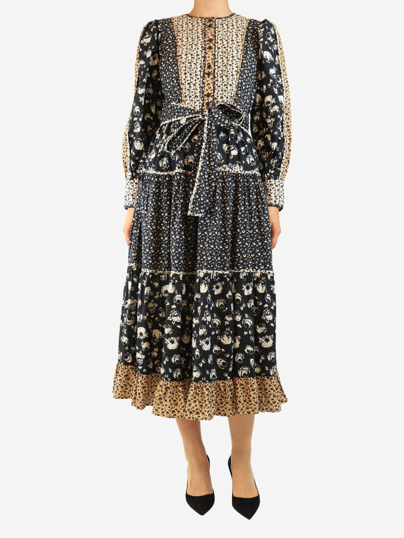 Black printed cotton midi dress