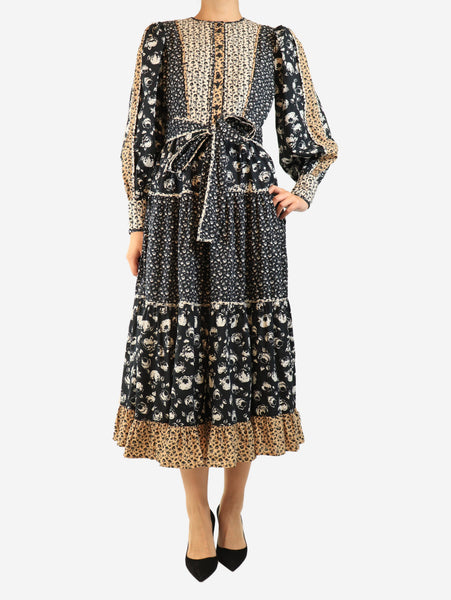 Black printed cotton midi dress - size UK 8 product image