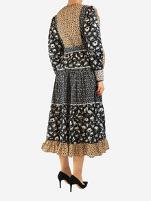 Black printed cotton midi dress - size UK 8 Dresses Beulah 