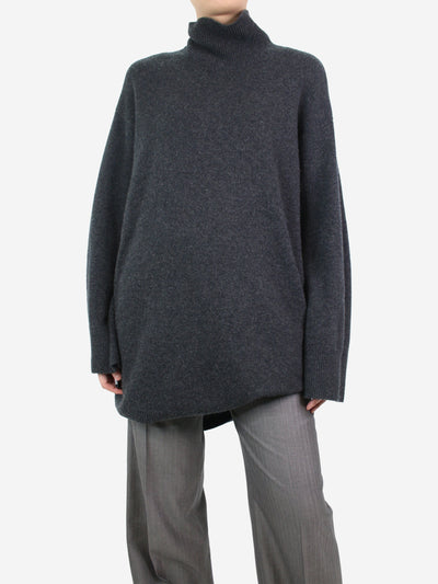 Dark grey longline cashmere jumper - One Size Knitwear Le Kasha 