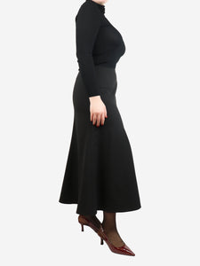 CO Black wool-blend midi skirt - size UK 16