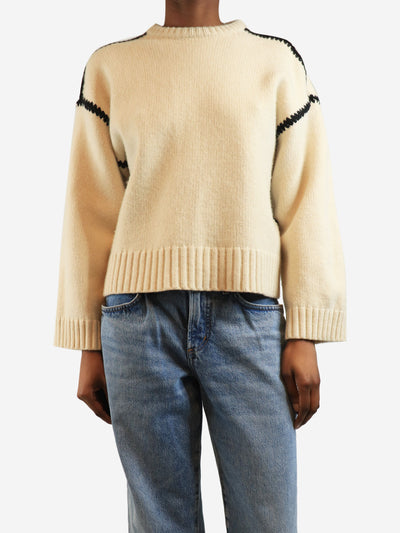 Cream contrast stitch knit wool jumper - size XS Knitwear Toteme 
