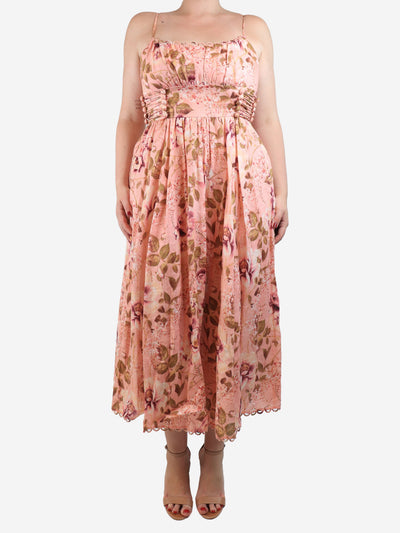 Pink floral linen flowy midi dress - size UK 12 Dresses Zimmermann 