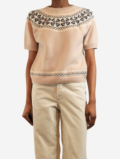 Pink short-sleeved Fairisle cashmere top - size S Tops Frame 