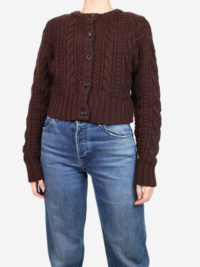 Brown cable-knit cropped cardigan - size L Knitwear Emilia Wickstead 