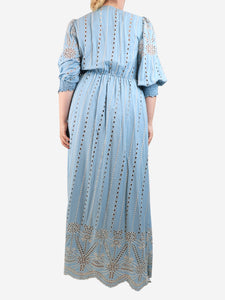 Valerie Khalflon Blue broderie midi dress - size UK 18