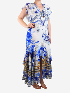 Blue floral silk diamante dress - size M Dresses Camilla 