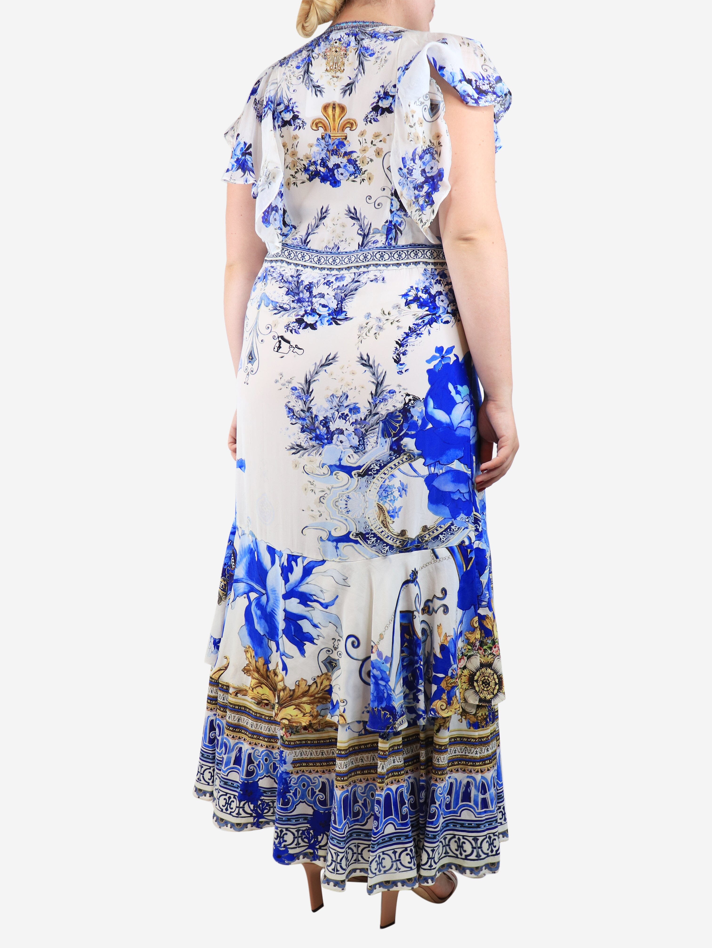 Blue floral silk diamante dress - size M Dresses Camilla 