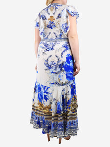 Camilla Blue floral silk diamante dress - size M