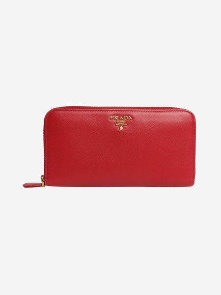 Red Saffiano leather zip wallet product image