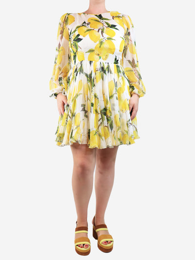 Yellow silk lemon-print mini dress - size UK 12 Dresses Dolce & Gabbana 