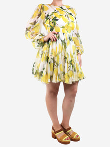 Dolce & Gabbana Yellow silk lemon-print mini dress - size UK 12