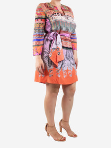 Etro Purple paisley printed midi V-neck dress - size UK 16