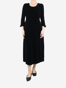 Albaray Black velvet midi dress - size UK 12