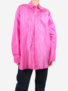 Sophie D'Hoore Pink Bendigo high-low silk shirt - size UK 8