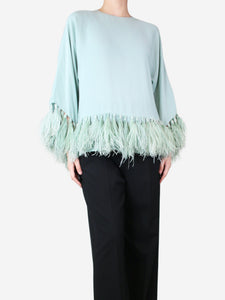 Valentino Green feather-trimmed silk top - size UK 8