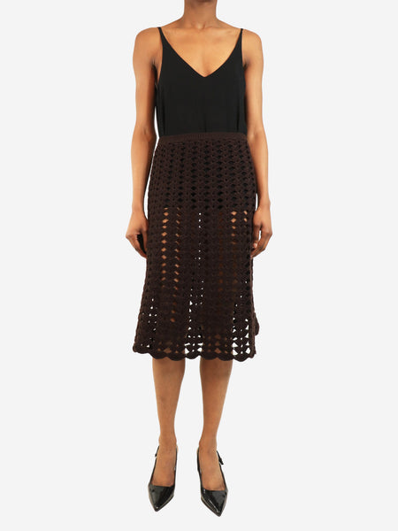 Chocolate crochet midi skirt - size UK 8 alternate image