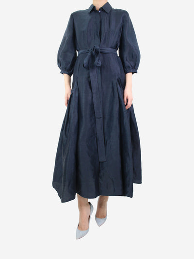 Dark blue puff-sleeved linen and silk-blend dress - size UK 10 Dresses Gabriela Hearst 