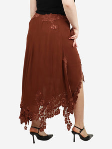 Acne Studio Brown lace midi skirt - size UK 8