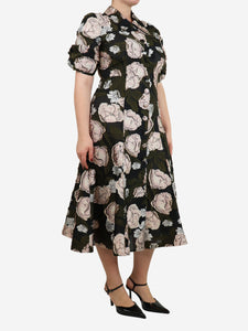 Erdem Black floral jacquard midi dress - size UK 14