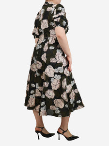 Erdem Black floral jacquard midi dress - size UK 14