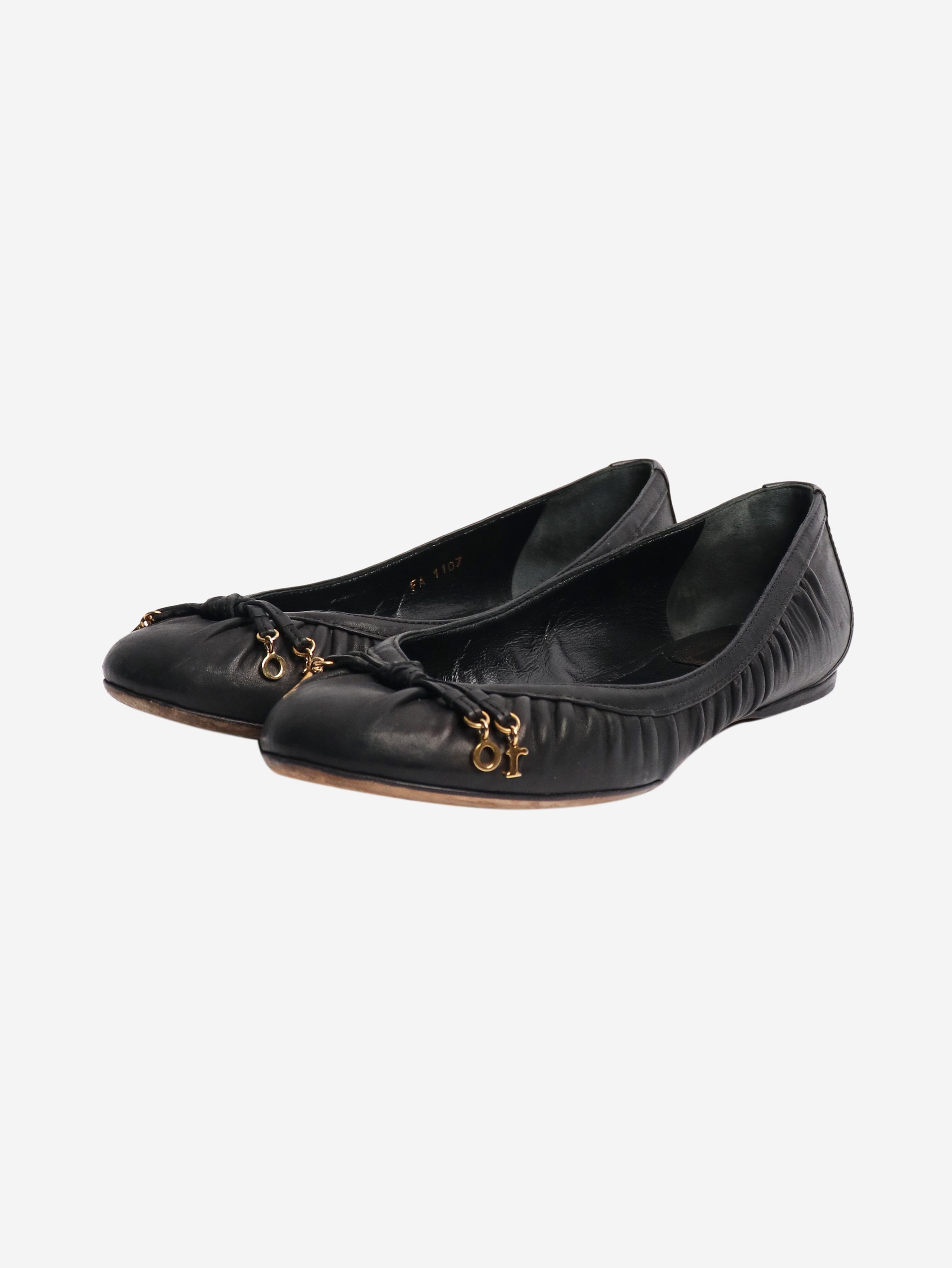 Black leather ballet flats - size EU 37 (UK 4) Flat Shoes Dior 
