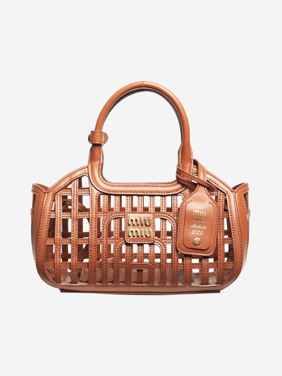 Cognac leather basket bag Top Handle Bags Miu Miu 