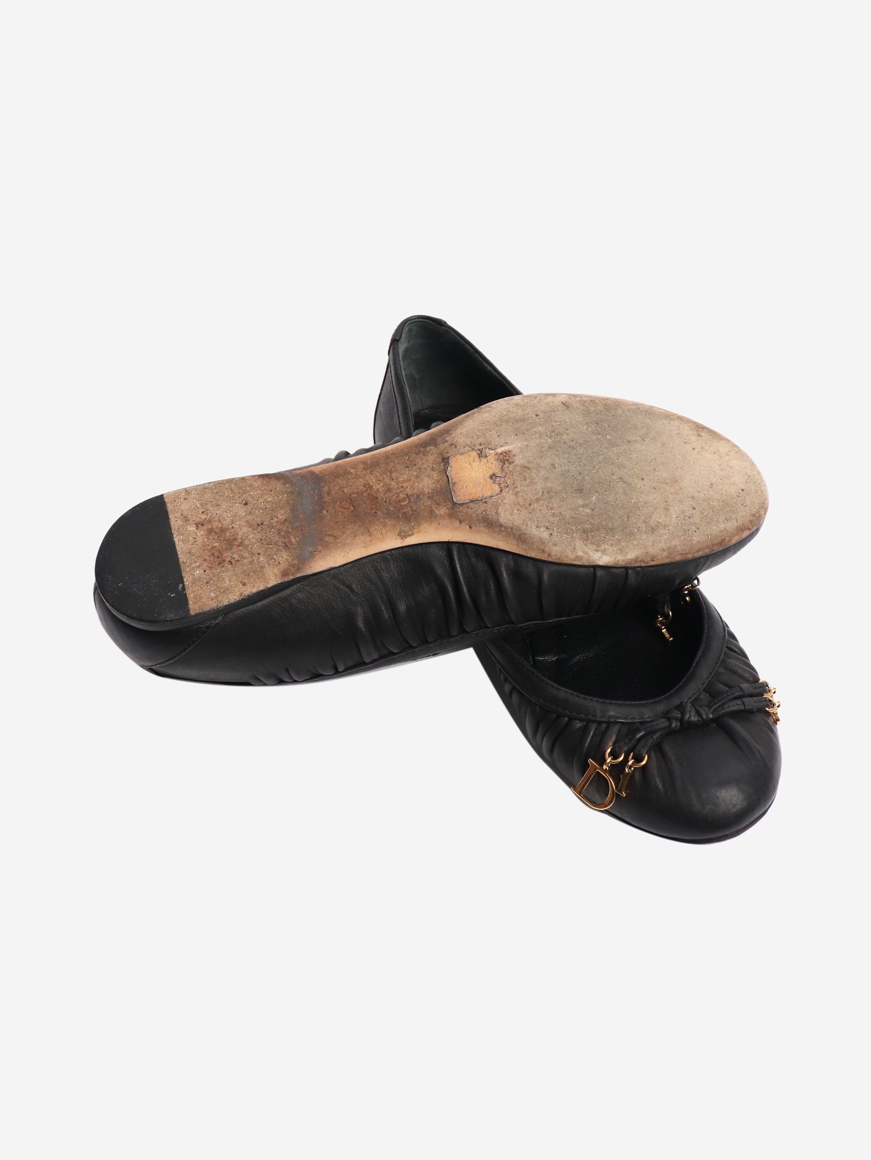Black leather ballet flats - size EU 37 (UK 4) Flat Shoes Dior 