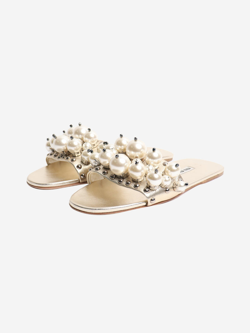 Miu Miu Gold pearl slides - size EU 37.5 (UK 4.5) Flat Sandals Miu Miu 