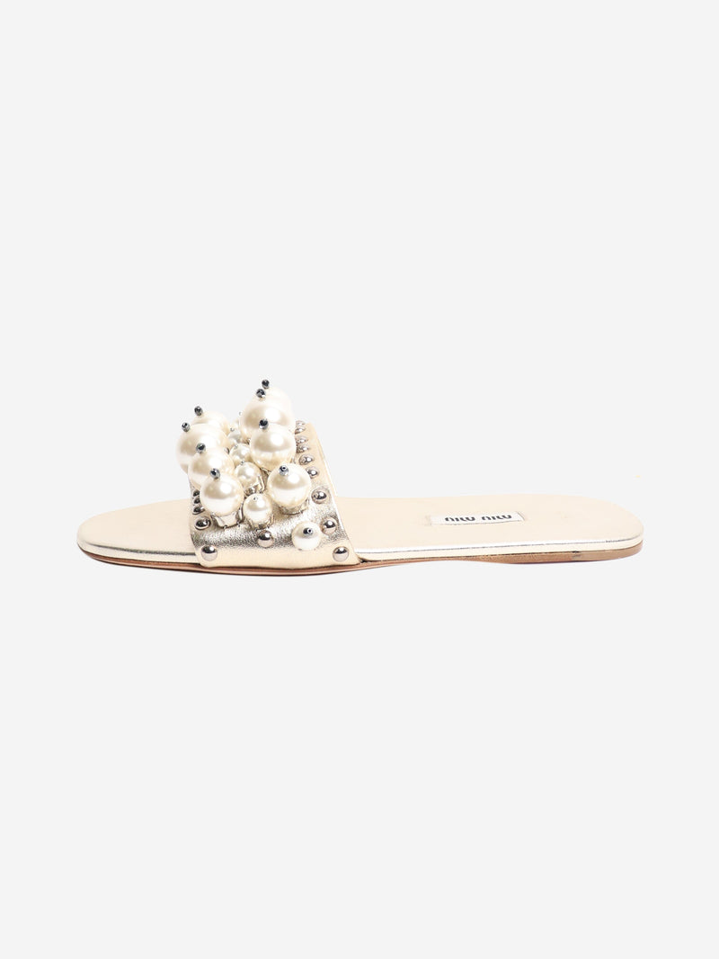 Miu Miu Gold pearl slides - size EU 37.5 (UK 4.5) Flat Sandals Miu Miu 