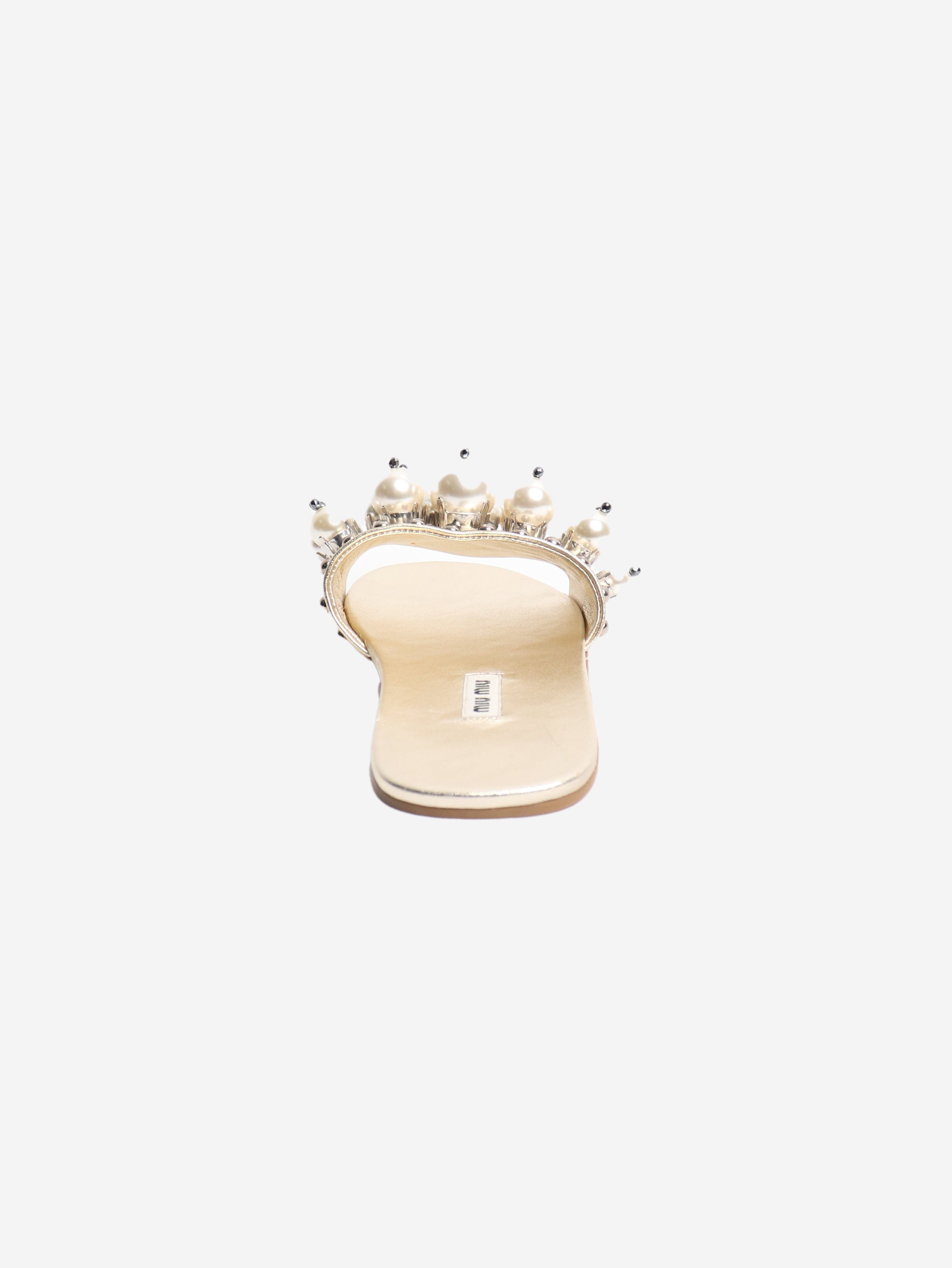 Miu Miu Gold pearl slides - size EU 37.5 (UK 4.5) Flat Sandals Miu Miu 