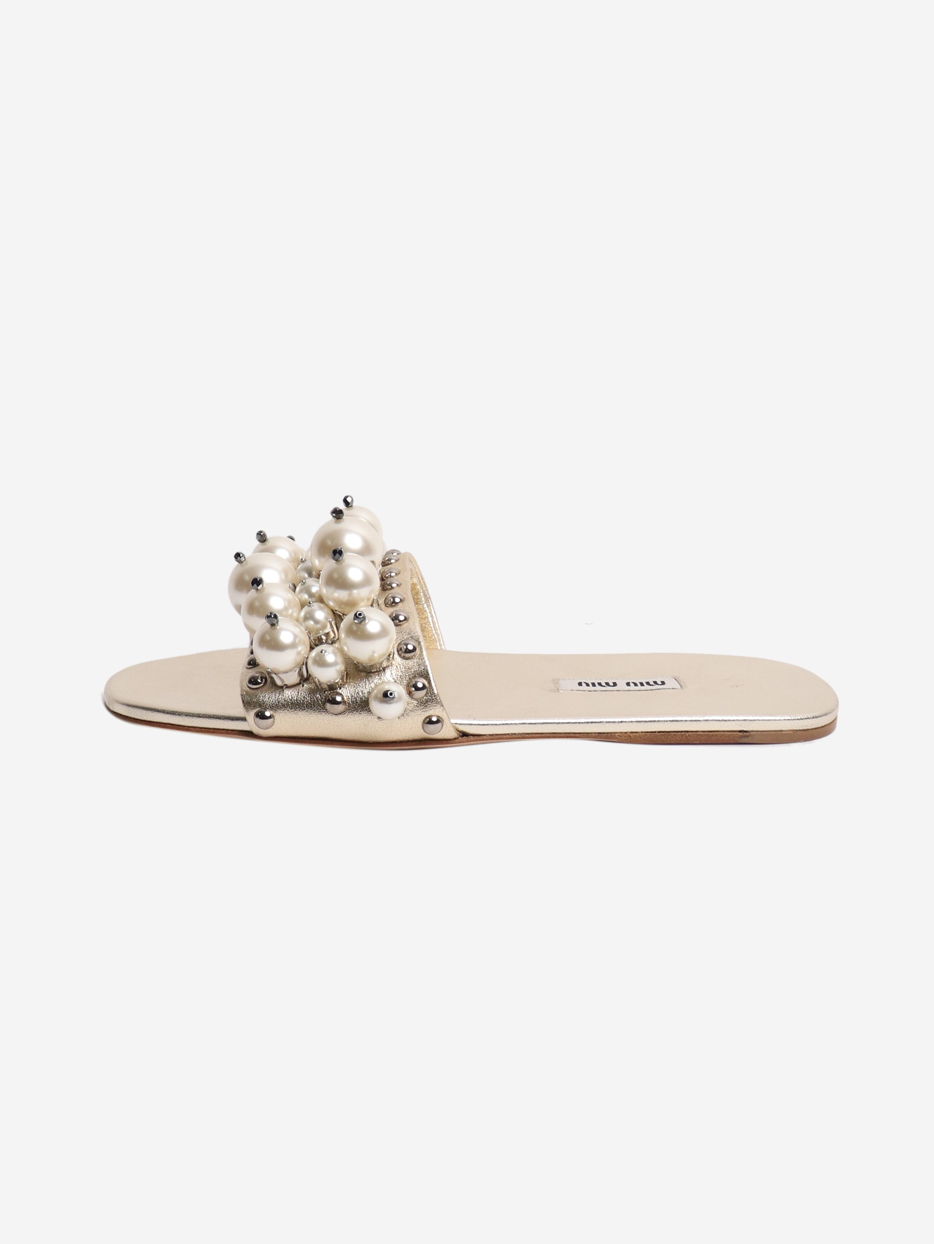 Miu Miu Gold pearl slides - size EU 37.5 (UK 4.5) Flat Sandals Miu Miu 