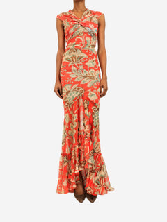 Red floral print twist-front ruffled maxi dress - size UK 8 Dresses Etro 