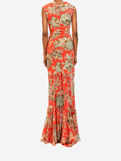 Red floral print twist-front ruffled maxi dress - size UK 8 Dresses Etro 
