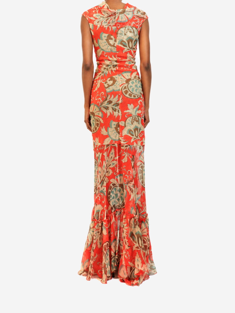 Red floral print twist-front ruffled maxi dress - size UK 8 Dresses Etro 