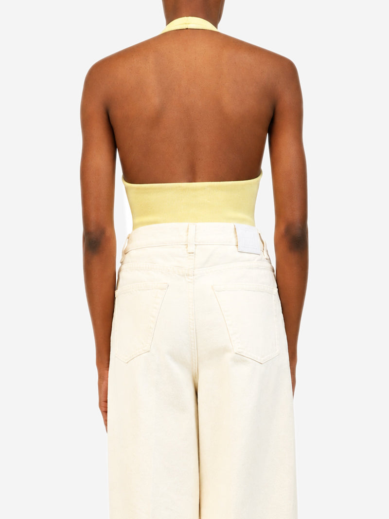 Yellow Toto halterneck jersey bodysuit - size S Tops Khaite 