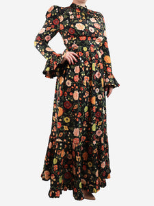 La Double J Black silk floral printed maxi dress - size M