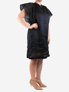 Max Mara Black sheer embroidered tunic - size UK 12