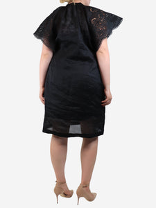 Max Mara Black sheer embroidered tunic - size UK 12